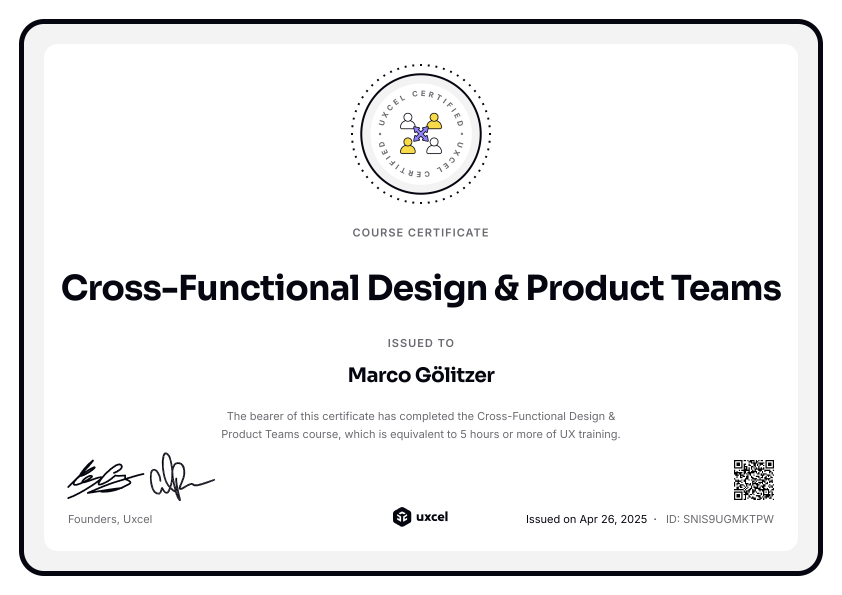 Marco Gölitzer's certificate